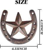 RONYOUNG Cast Iron Horseshoe with Star Wall Decor, Medium Horseshoe Durable Cast Iron for Indoor Or Outdoor