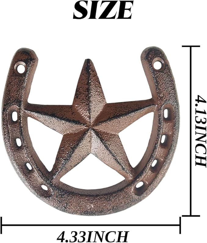 RONYOUNG Cast Iron Horseshoe with Star Wall Decor, Medium Horseshoe Durable Cast Iron for Indoor Or Outdoor