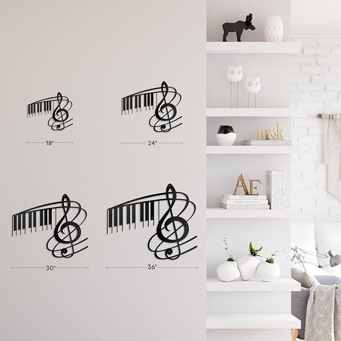 SIGNLEADER Metal Wall Art Music Note Decor - Treble Clef with Piano Key Modern Abstract Wall Sculpture Hanging Home Decoration for Living Room, Bedroom, Bathroom, Kitchen, Studio, Outdoor - 36" Black