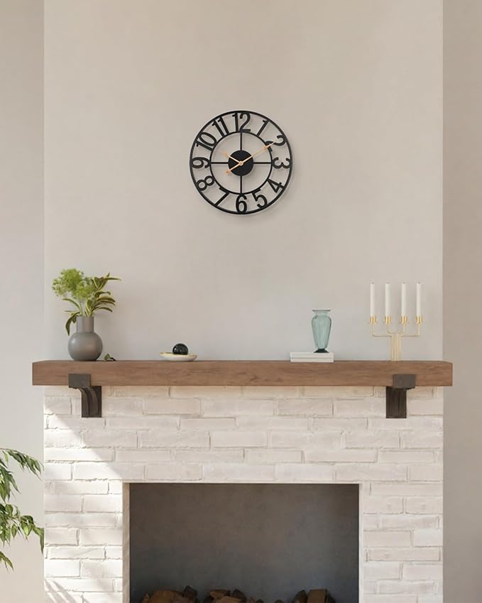 Wall Clock, 14 Inch Silent Battery Operated Wall Clocks for Living Room Decor, Modern Farmhouse Vintage Black Metal Indoor Outdoor Large Analog Clock for Bedroom, Kitchen, Patio - Black