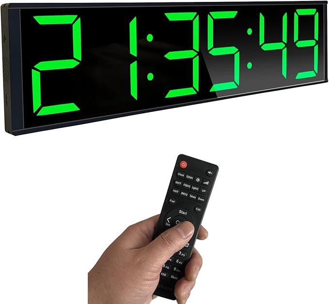 26'' Huge Digital Wall Clock, Home Gym Interval Workout Timers, with Countdown, Stopwatch, 7-Color Light, 8-Alarms, Calendar/Temperature Display, for HIIT/Tabata/FGB/EMOM (Green)