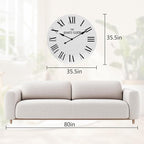 ARTPOWER Large Farmhouse Wall Clock, 35.5” Shiplap Wall Clock with Roman Numeral, Nearly Non-Ticking, Round Wall Clocks for Living Room Decor, Office, Bedroom, Entrance, White