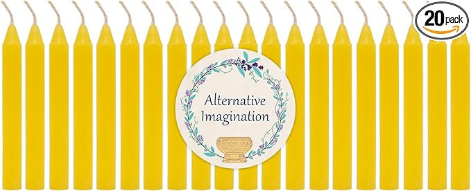 Alternative Imagination Yellow Chime Candles - 20 Pack of Unscented 4 Inch Mini Taper Candles - Dripless Long Burning Ritual Candles for Meditation, Spell Work, Birthdays, Ceremonies & Home Decor
