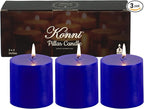 KONNI Classic Blue Pillar Candles Set of 3, 3"x 3" Unscented Pillar Candles Bulk, 30 Hours Long Burning Candles, Smokeless&Dripless Large Round Candle for Wedding, Home Decoration, Parties, Spas