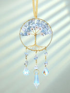 CrystalTears Aquamarine Crystal Tree Life Hanging Ornament for Wall Window Home Room Decor, Feng Shui Healing Crystals Gemstone Glass Suncatcher Car Ornament, Crystal Gifts for Women Christmas