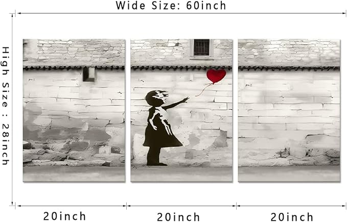 Novatique 3 Piece Graffiti Wall Art Banksy Canvas Wall Art for Living Room Graffiti Poster with Framed Ready to Hang Modern Home Decor for Bedroom Office, 20" x 28" x 3Pcs
