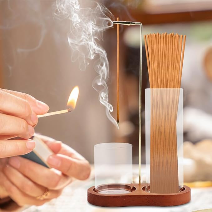 2 in 1 Glass Incense Holder, Incense Sticks Burner Holder with Storage, Anti-Ash Incenses Burner, Hang Upside Down Incenses Holder for Meditation Yoga Spa Home Decor