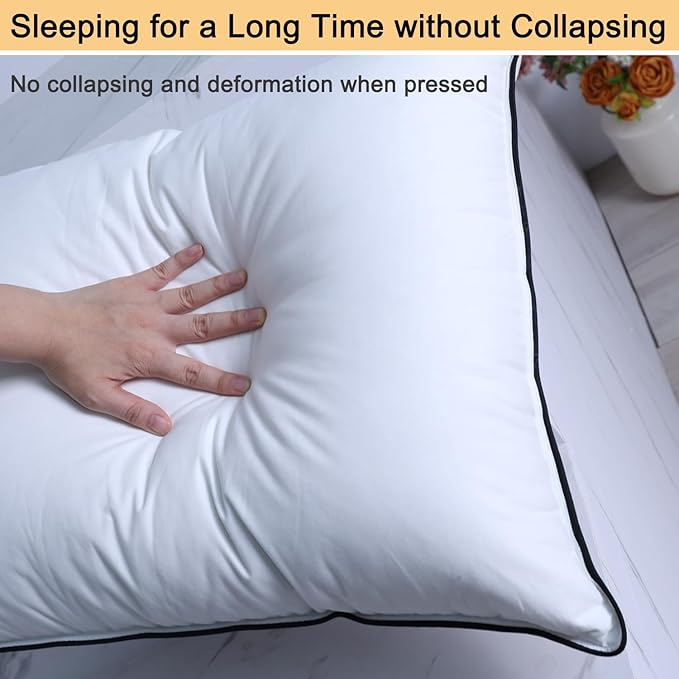 Luxury Down Fiber Pillows Queen Size, Bed Pillows for Sleeping, Pillow for Back, Stomach or Side Sleepers