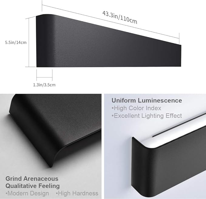 Aipsun 43.3in/40W Modern Black Vanity Light Fixtures LED Bathroom Wall Light Up and Down Bathroom Lighting Fixtures Neutral White 4000K