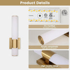 Gold Wall Sconces Set of Two 15 Inch Modern Bathroom Sconce with Acrylic Shades LED Hardwired Sconces Wall Lighting Fixtures for Living Room Bedroom Hallway, 2 Pack