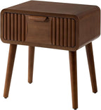 COSIEST Mid Century Modern Nightstand, MCM Vintage Bedside Table with Storage Drawer, Wood End Table for Bedroom, Living Room (Brown, Striped Pattern)
