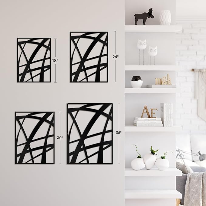 SIGNLEADER Metal Wall Art Decor Black Line Abstract Geometric Minimalist Modern Abstract Wall Sculpture Hangings Home Decoration for Living Room, Bedroom, Bathroom, Kitchen, Outdoor - 30" Black