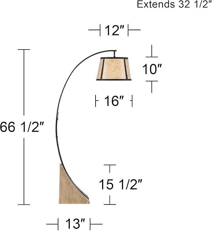 Franklin Iron Works Oak River Rustic Farmhouse Mission Style Arched Floor Lamp 66.5" Tall Dark Gray Black Wood Standing Base Mica Drum Shade for Living Room Reading House Bedroom Home Office
