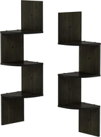 Furinno Rossi Wall Mount Floating Corner Shelf, 3-Tier Radial Set of 2, Espresso