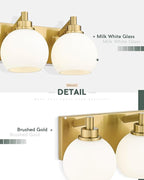 Bathroom Light Fixtures, 5-Light Brushed Gold Bathroom Vanity Lights Over Mirror with Globe Milk White Glass Shade, 32 Inch Modern Vanity Lighting Fixtures, VL195-BG-ML-5