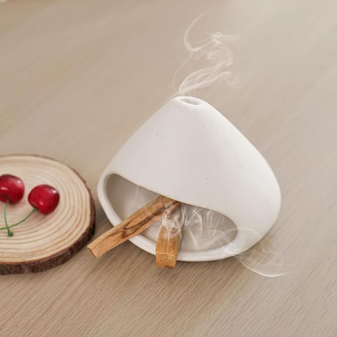 Yawlsow Palo Santo Holder Burner, Charcoal Bakhoor Incense Burner,Smudge Bowl,Sage Holder,Ash Catcher for Meditation Zen Decor (White)
