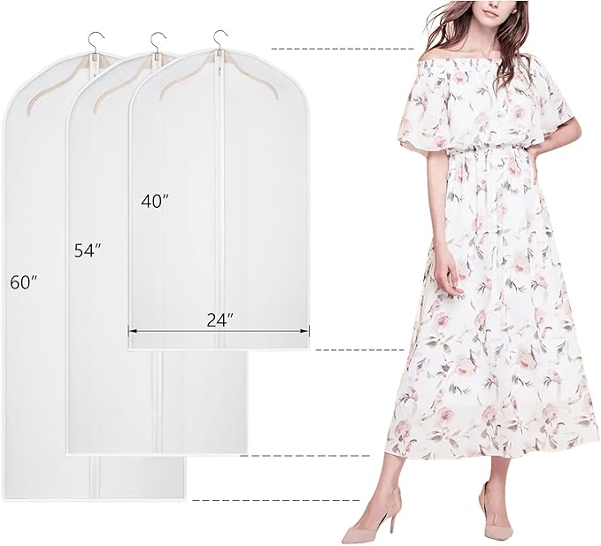 Kntiwiwo Clear Garment Bags Suit Bag for Closet Storage Set of 12 Hanging Dress Cover Bag with Zipper for Suit, Coat, Long Dresses Clothes Storage-24” x 40”/50”/60”