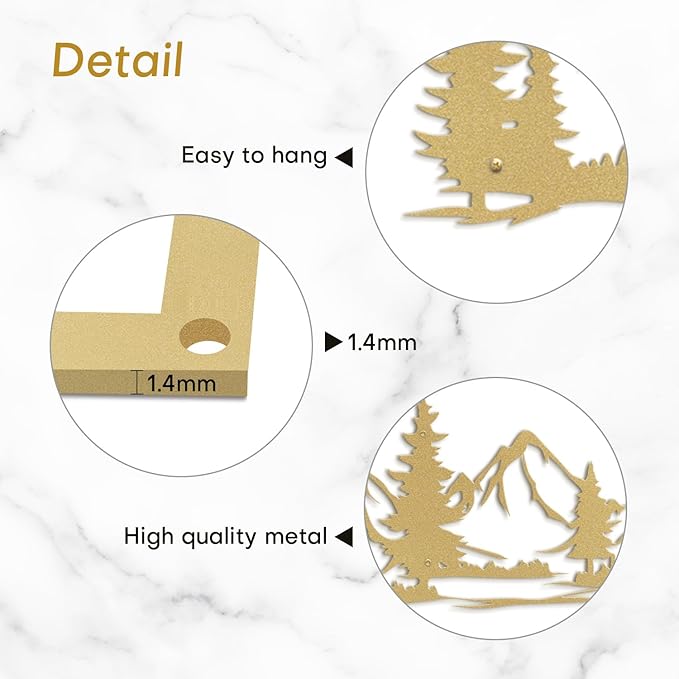SIGNLEADER Metal Wall Art Decor Mountain Pine trees Modern Abstract Wall Sculpture Hangings Home Decoration for Living Room, Bedroom, Bathroom, Kitchen, Outdoor - 30" Gold