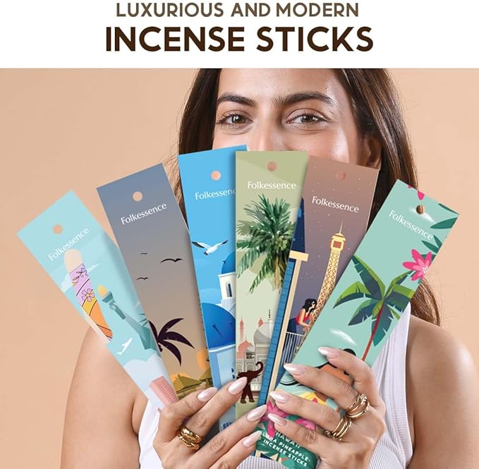 Folkulture Incense Sticks with Holder (120 Sticks) | Set of 6 Premium Incense Sticks for Aromatherapy | No Charcoal, Organic, Non Toxic, 45 Mins,Long Burning Coconut, Coffee, Rose Insence-Sticks