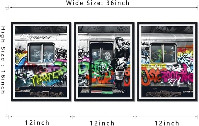 Novatique Street Graffiti Wall Art Banksy Canvas Wall Art Modern Pop Art Wall Decor Street Art Poster Framed Ready to Hang for Bedroom Office,12" x 16" x 3Pcs