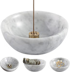 Koville Italian Natural Marble Incense Holder, 5inch Incense Holders for Sticks, Sturdy Incense Burner Ash Catcher, Ideal for Meditation, Relaxing, Easy to Clean(Bianco Carrara)