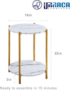 Gold End Table Faux Marble Side Table Small Round Nightstand for Living Room or Bedroom Modern Accent Table with Gold Metal Frame