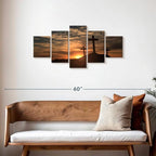 Elephant Stock Cross Silhouettes Wall Art Multi Piece Canvas - 5 Panel Christian Pictures Decor - Digital Design Canvas Print - Christian Wall Decor - 42" X 19"