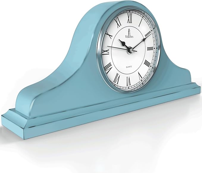 Mantel Clock Battery Operated - Wooden, Rustic Teal Mantle Clock for Living Room Decor Above Fireplace Mantel, Office, Shelf & Home Décor Gift 15x7.5 - Silent Wood Mantel Clock for Living Room Table