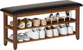 Shoe Bench with Leather Cushion,Wood Bench with Shoe Rack,2-Tier Shoe Storage Organizer for Entryway,Hallway,Living Room (Brown, 2-Tier-39.4")