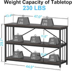 IBF Short Wide Horizontal Bookshelf, Industrial office Low 3 Tier Book shelf, Rustic Wide Vintage open Bookcase with Storage, Modern Grey Etagere for Home Office Living Room Bedroom, Gray Oak, 47 Inch