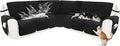 Reclining Sectional Couch Covers 100% Waterproof Velvet L Shape Recliner Couch Covers for Sofa Pets Washable Anti Slip Recliner Slipcovers with Pockets (5 Seat Sofa with 2 Console, Black)