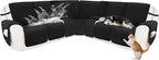 Reclining Sectional Couch Covers 100% Waterproof Velvet L Shape Recliner Couch Covers for Sofa Pets Washable Anti Slip Recliner Slipcovers with Pockets (5 Seat Sofa with 2 Console, Black)