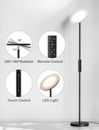 Modern LED Floor Lamp - Remote & Touch Control, 40W/2400LM Sky Torchiere Standing Lamp, Fully Dimmable, 3 Color Temperatures, Ideal for Living Room & Bedroom, Easy to Assemble