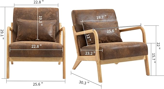 KEIKI Mid Century Modern Accent Chair, Upholstered Reading Chair with Extra Lumbar Pillow, Natural Jute Fabric, Easy Assembly