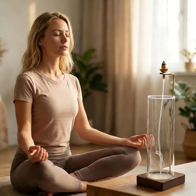 1 Pack HZCPENG Incense Holder, 2 in 1 Incense Burner for Sticks or Backflow Incense, Anti-ash Round Incence-Stick Holder with Wooden Base for Meditation, Yoga, Relaxation, and Home Décor