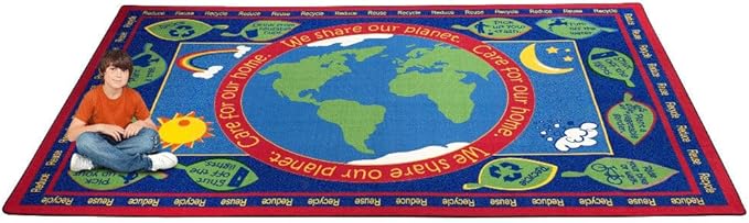 KIDCARPET.COM Earth Educational Rectangle Classroom Rug | Bordered Area Rug for Preschool Daycare Learning, 7'6" x 12'