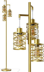 Oneach 70" Industrial Floor Lamp, Stepless Dimmable Standing Lamp with 3 Bulbs, Farmhouse Corner Standing Tree Lamp for Living Room, Tall Lamps for Bedroom, Office, Study Room, Dining Room, Gold
