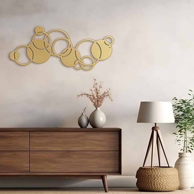 SIGNLEADER Metal Wall Art Decor Circle Shapes Minimalist Modern Abstract Wall Sculpture Hangings Home Decoration for Living Room, Bedroom, Bathroom, Kitchen, Outdoor - 36" Gold