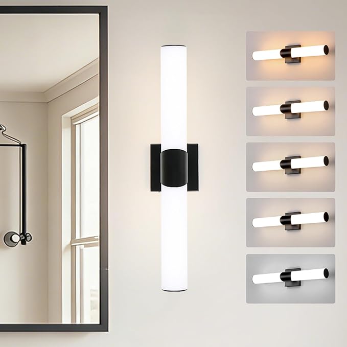 Modern Wall Sconce 22 Inch Black Bathroom Sconces Led Wall Lights with Acrylic Shade Hardwired Long Vanity Lighting Fixtures Over Mirror for Bedroom Living Room Hallway
