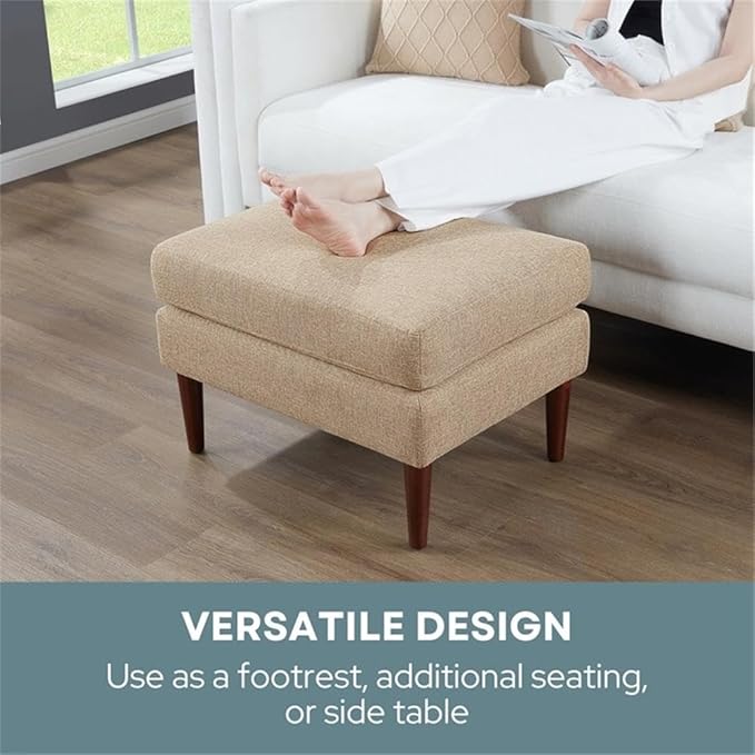 Convenience Concepts Designs4Comfort Marlow Ottoman 27" - Mid-Century Modern Upholstered Footrest & Seat for Living Room, Bedroom, Hallway, or Entryway, Tan Fabric