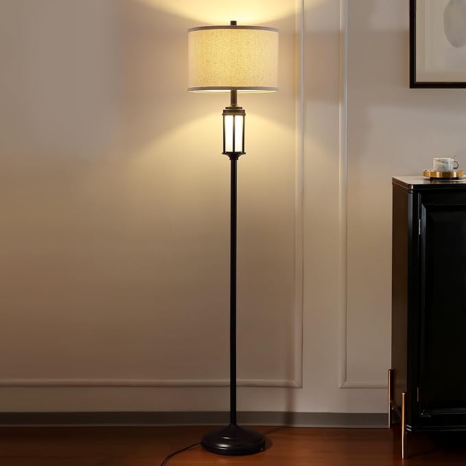 65" Modern Floor Lamp for Living Room with 2 Light Sources, Industrial Black Tall Standing Lamps with Nightlight, Retro Floor Light for Bedroom Office Reading Room, Bulbs Included