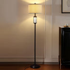 65" Modern Floor Lamp for Living Room with 2 Light Sources, Industrial Black Tall Standing Lamps with Nightlight, Retro Floor Light for Bedroom Office Reading Room, Bulbs Included