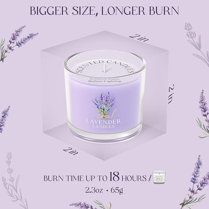 Lavender Candle, Scented Candles Gift Set for Stress Relief, 6 Votive Candles for Women and Men, Birthday Candle Gifts for Women, Christmas Candles for Women (Purple, 14 oz)