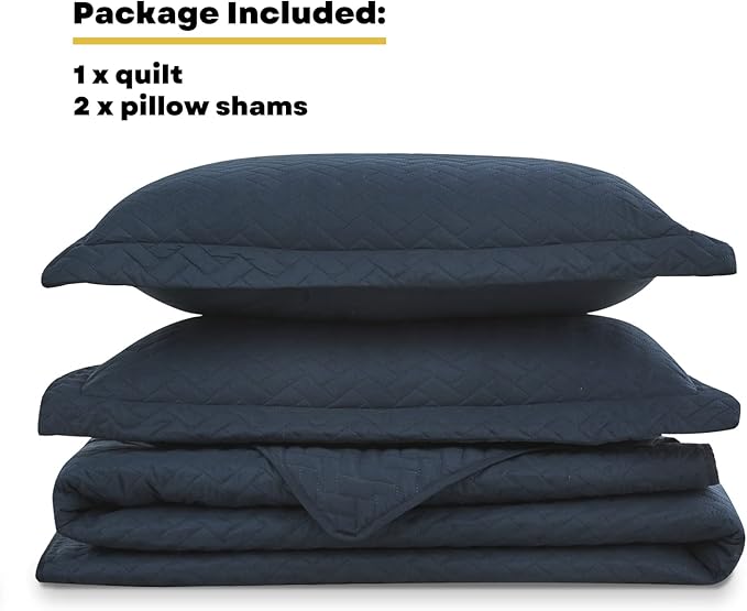 Maple&Stone Quilt Set King Size, Lightweight Navy Bedspread Ultrasonic Chevron Pattern Light Coverlet for All Season Comforter Bedding Decor - 3 Piece King Bed Cover Sets
