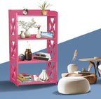 Pink Bookcase by Natural Wood, 4 Tier Bookshelf, Small Book Shelves Freestanding Display Storage Shelves. Open Bookshelf for Bedroom, Living Room and Office (Pink, 4 Tier)