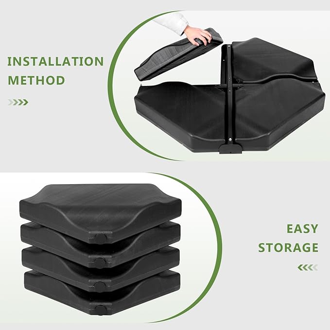 Abba Patio Umbrella Offset Base Stand 4PCS, Cantilever Umbrella, Heavy-Duty Square Stand, Sand Filled for Garden Law Backyard, Scratch-Resistant, 264lbs Capacity, Black