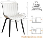 YOUNUOKE Mid-Century Modern Dining Chairs Set of 2, White PU Leather Upholstered Kitchen Chairs with Black Metal Legs, Armless Accent Chair for Dining Room, Guest Reception Room