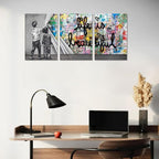 Novatique Modern Graffiti Wall Art Banksy Wall Art Abstract Poster Print Wall Decor Classic Street Painting Graffiti Art for Living Room Bedroom,12" x 16" x 3Pcs