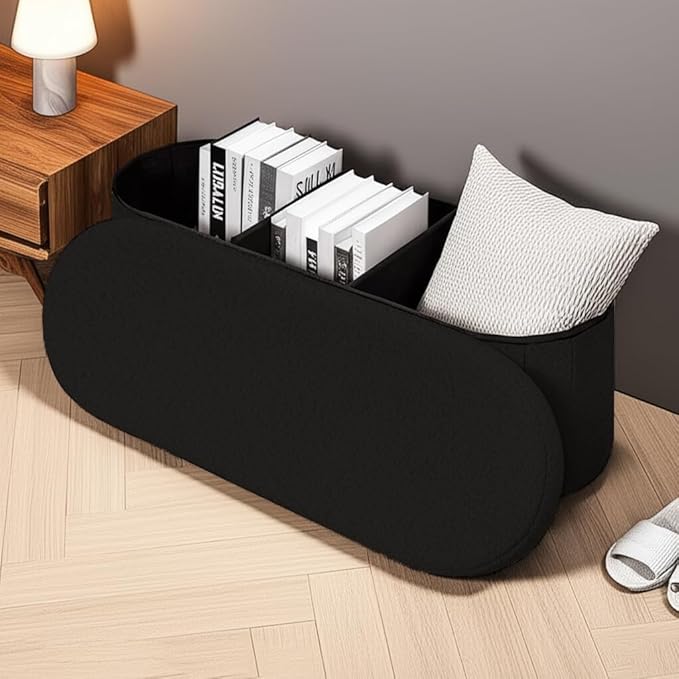 43.3 Inches Collapsible Ottoman with Storage, Bench with Storage Ottoman for Living Room, Bedroom & Entryway-Black