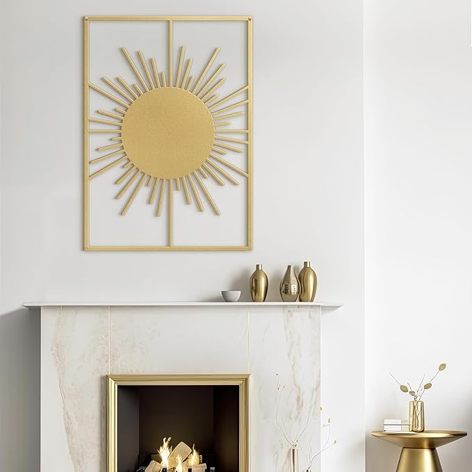 SIGNLEADER Metal Wall Art Decor Shining Sun Landscape Minimalist Modern Abstract Wall Sculpture Hangings Home Decoration for Living Room, Bedroom, Bathroom, Kitchen, Outdoor - 18" Gold